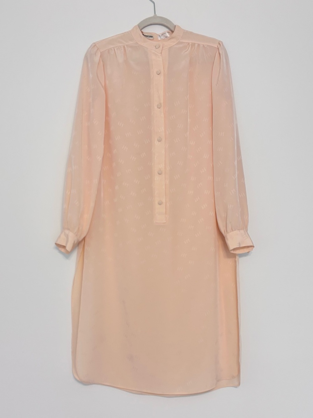 Hanae Mori Vintage Shirt Dress Nightgown Jacquard Long Sleeve HM Japan Size 12